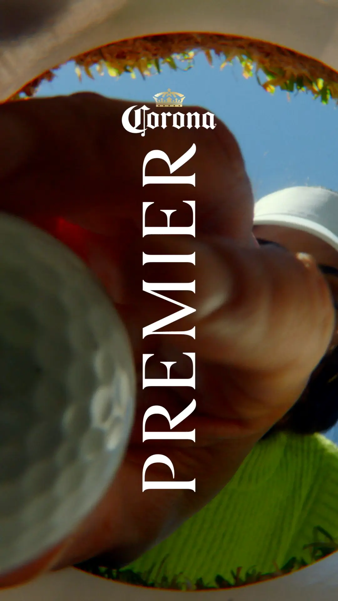 the Corona Premier logo superimposed over a golf ball