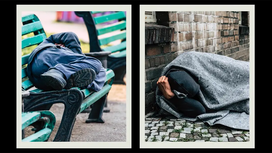 homeless veterans sleeping on park benches and in alleyways